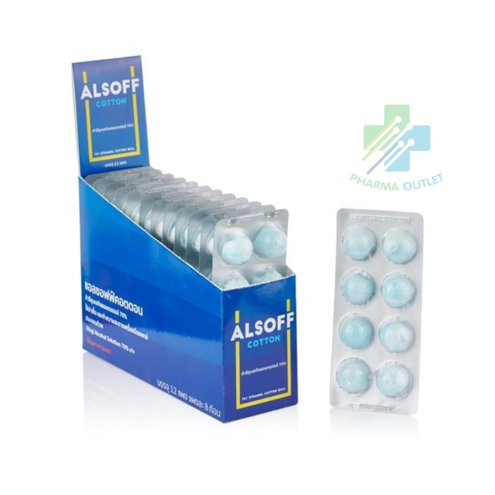 Alsoff สำลีชุบแอลกอฮอล์ เสือดาว 1 กล่อง [12 แผง x 8 ก้อน] Alcohol ...