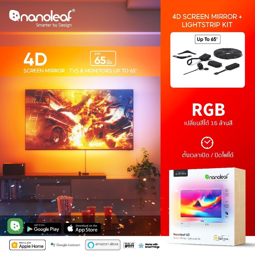 Nanoleaf 4D Screen Mirror + Lightstrip Kit(TVs & Monitors Up To 65 ...