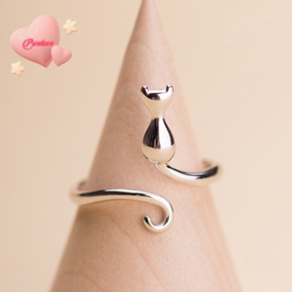 Purelove&gt; แหวนหมั้น โลหะผสม รูปแมวน่ารัก สีเงิน ปรับได้ เรียบง่าย เครื่องประดับแฟชั่น สําหรับผู้หญิง
