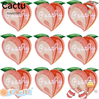 Cactu แผ่นแพทช์ผ้าโพลีเอสเตอร์ ปักลายผลไม้ พีช สีชมพู 2.78x 2.63 นิ้ว DIY สําหรับเย็บติดเสื้อผ้า กางเกงยีน 9 ชิ้น