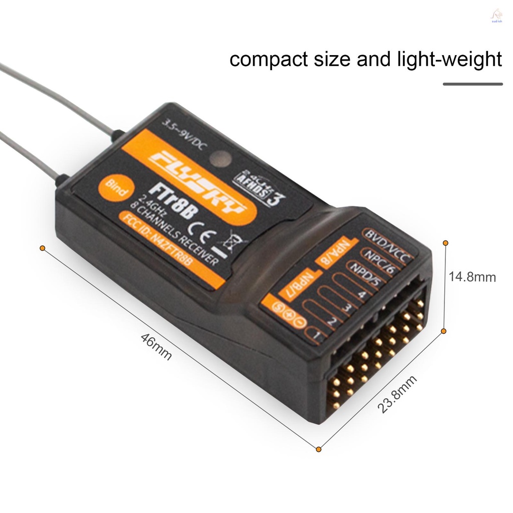 flysky-ftr8b-ตัวรับสัญญาณ-2-4ghz-8ch-สําหรับเฮลิคอปเตอร์-เครื่องร่อน-โดรนบังคับ-เสาอากาศคู่-pwm-ppm-i-bus-s-bus-เข้ากันได้กับตัวส่งสัญญาณ-afhds3