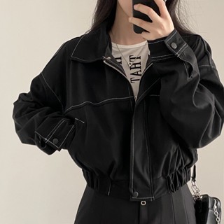 เสื้อแจ็กเก็ตคาร์ดิแกน ตัวสั้น คอปก ทรงหลวม สไตล์เกาหลี เรโทร เหมาะกับฤดูใบไม้ร่วง สําหรับผู้หญิง