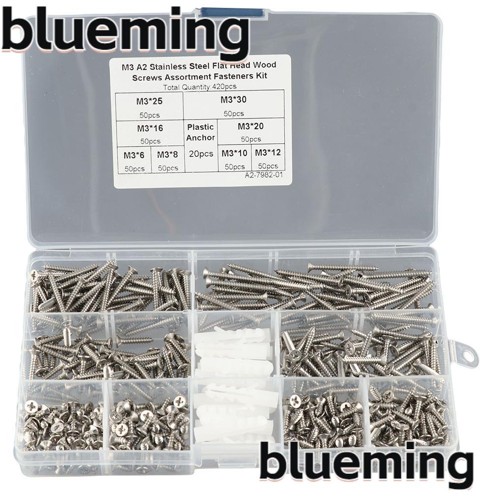 blueming2-ชุดสกรูหัวแบน-สเตนเลส-m3-สีเงิน-สําหรับเฟอร์นิเจอร์-420-ชิ้น