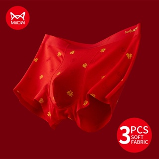 Miiow กางเกงบ็อกเซอร์ขาสั้น สีแดง สําหรับผู้ชาย 3 ชิ้น MR2208