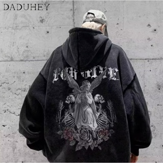 DaDuHey🔥 Mens 2023 New Spring and Autumn Loose Hooded Sweater Ins Hong Kong Style Fashion Brand Personalized Printing All-Matching Long Sleeve Top
