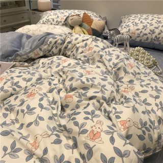 ปูที่นอน ผ้าปูที่นอน ชุดผ้าปูที่นอน Nordic INS windbed on four-piece set 100 cotton quilt cover bedding linen cover dormitory bed hat three-piece set