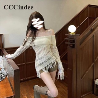 Cccindee ใหม่ เสื้อกันหนาวลําลอง แขนยาว เข้ารูป ลายทาง สีพื้น แฟชั่นสําหรับสตรี 2023