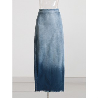 [New product in stock] 2023 Autumn New gradient color washed burrs split European and American hot girls stylish figure hip-covered denim skirt quality assurance G64K