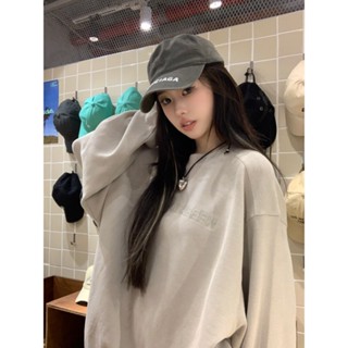 เสื้อกันหนาว คอกลม ทรงหลวม ขนาดใหญ่ ปักลายตัวอักษร สไตล์อเมริกันเรโทร