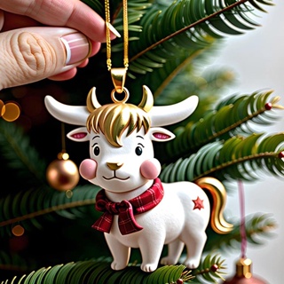 จี้รูปการ์ตูนวัวน่ารัก สะดุดตา สําหรับตกแต่งบ้าน ต้นคริสต์มาส