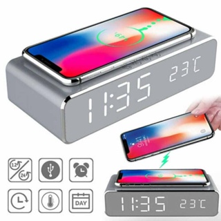 WIRELESS BLUETOOTH PORTABLE ALARM CLOCK RADIO WITH WIRELESS CHARGING, DIGITAL DUAL ALARM AND FM RADIO