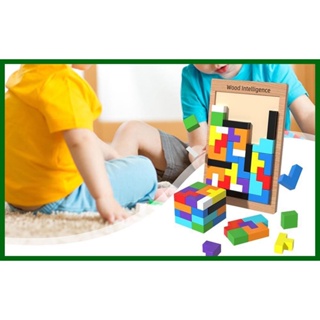 ของเล่นตัวต่อ 3D เกม Montessori Tangram สีสันสดใส เพื่อการเรียนรู้เด็กก่อนวัยเรียน