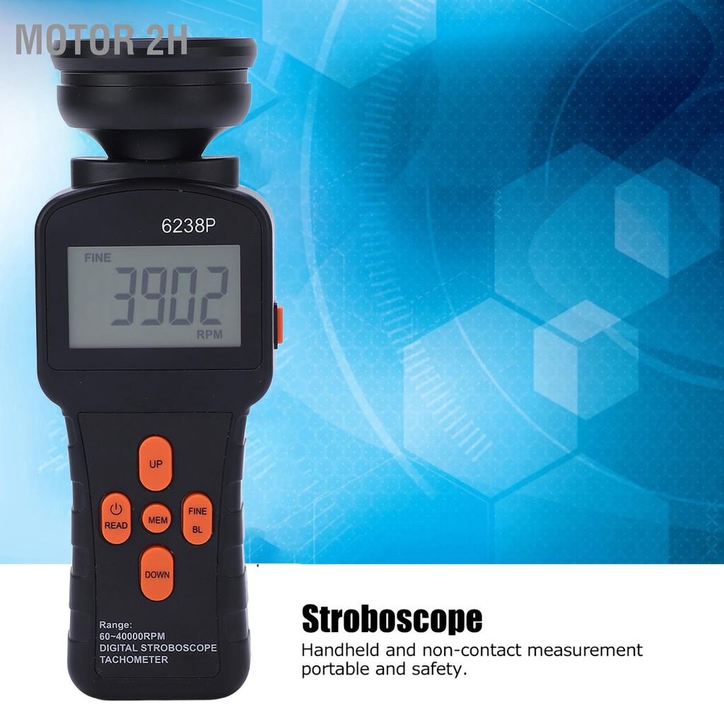 Motor 2H 6238P แบบพกพา LCD ขนาดใหญ่มือถือ Digital Stroboscope Flash TACHOMETER Revolution Meter