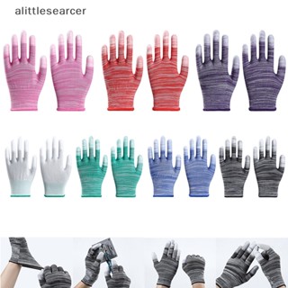 Alittlesearcer ถุงมือไนล่อน PU พิมพ์ลายนิ้วมือ กันลื่น สีชมพู สําหรับงานก่อสร้าง