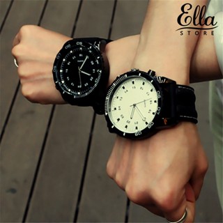 Ellastore123 นาฬิกาข้อมือควอตซ์ สายหนังเทียม หน้าปัดขนาดใหญ่ สําหรับผู้ชายและผู้หญิง