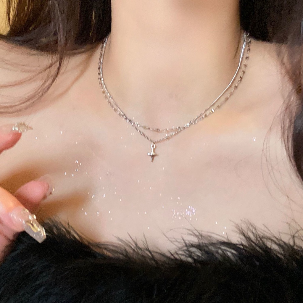 star-necklace-female-ins-minority-design-light-extravagance-advanced-sense-personality-sweet-cool-cross-double-layer-clavicle-chain