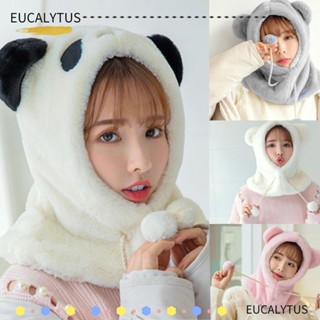 Eutus หมวก ผ้าพันคอ ผ้ากํามะหยี่ขนนิ่ม กันลม ลายการ์ตูนแพนด้า ให้ความอบอุ่น แฟชั่นฤดูหนาว สําหรับผู้หญิง