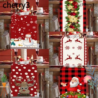 Cherry3 ผ้าปูโต๊ะ พิมพ์ลายกวางเอลก์ ไร้หน้า ของขวัญวันคริสต์มาส สําหรับตกแต่งบ้าน