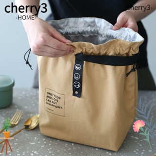Cherry3 กระเป๋าใส่กล่องอาหารกลางวัน ผ้าแคนวาส ฉนวนกันความร้อน แบบพกพา อุปกรณ์เสริม สําหรับปิกนิก