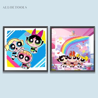 ภาพวาดปักเพชร ทรงกลม ลาย Powerpuff Girls 5D DIY สําหรับตกแต่งบ้าน 2 ชิ้น [alloetools.th]