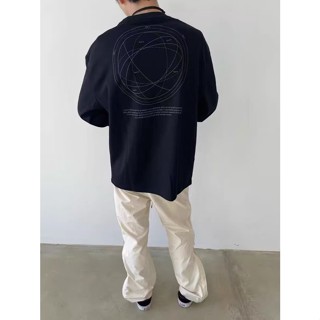 เสื้อยืดคอกลม แขนยาว ผ้าฝ้ายแท้ ทรงหลวม สวมใส่สบาย เข้ากับทุกการแต่งกาย สําหรับผู้ชาย