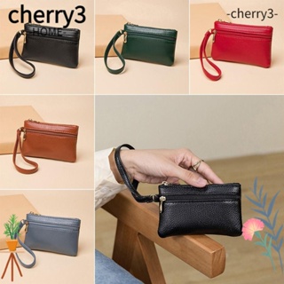 Cherry3 กระเป๋าสตางค์ หนัง PU ใบเล็ก มีซิปคู่ กันน้ํา น้ําหนักเบา สีพื้น แฟชั่นสําหรับสตรี