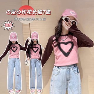 Girls spring and autumn style T-shirts girls Zhongda childrens clothes fashionable bottom shirts spring shirts for children aged 6-12 years old