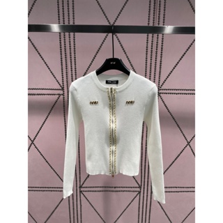 VQUS MIU MIU 23 autumn and winter new slim-fit double zipper design knitted top chain decorative fashion knitted shirt for women