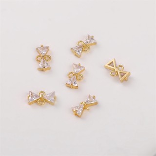 จี้ลูกปัดทองแดง ทอง 14k ประดับเพทาย โบว์ เครื่องประดับ สร้อยข้อมือ แฮนด์เมด diy