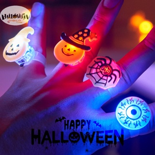 Fengfei แหวนไฟ LED รูปฟักทอง ผี กะโหลก ฮาโลวีน ปาร์ตี้ สําหรับผู้ใหญ่ เด็ก 5 ชิ้น