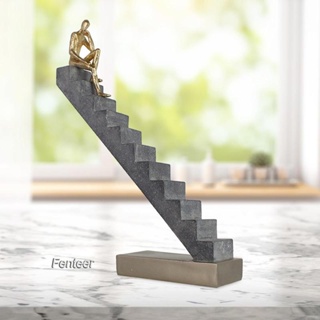 [Fenteer] ตุ๊กตาฟิกเกอร์ รูปปั้นบันไดปีนเขา สําหรับตกแต่งชั้นวางหนังสือ