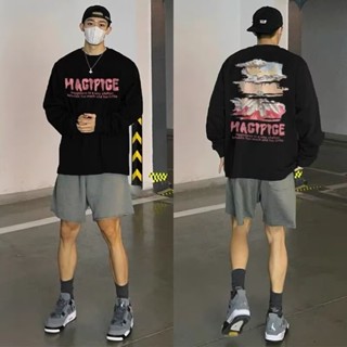 เสื้อยืดคอกลม แขนยาว ผ้าฝ้ายแท้ ทรงหลวม สวมใส่สบาย เข้ากับทุกการแต่งกาย สําหรับผู้ชาย