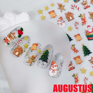 Augustus สติกเกอร์ติดตกแต่งเล็บ ลายซานตาคลอส สโนว์แมน คริสต์มาส แฟชั่น