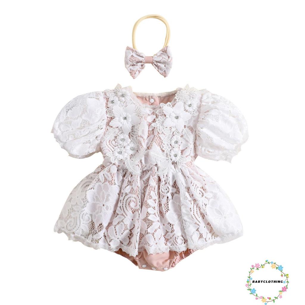 babyclothes-ชุดบอดี้สูท-แขนสั้น-คอกลม-แต่งลูกไม้-แต่งโบว์-ที่คาดผม-ฤดูร้อน-สําหรับเด็กผู้หญิงแรกเกิด