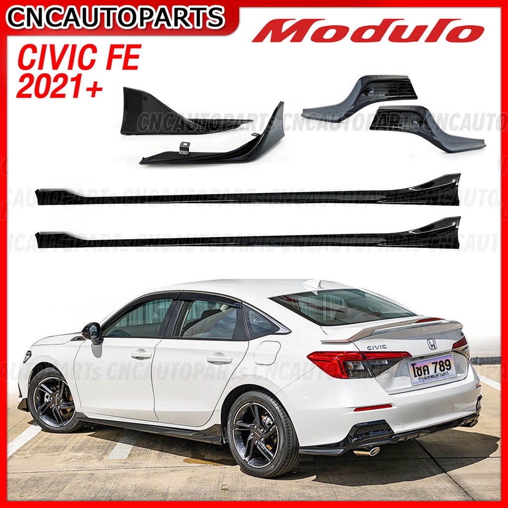 ชุดแต่ง-honda-civic-fe-ทรง-modulo-ปี-2021-2022-2023-ลิ้นหน้า-สเกิร์ต-สีดำเงา-ตูดเป๋ด-สปอยเลอร์-ซีวิค