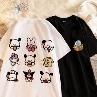 หล่อ เสื้อยืดแฟชั่นผ้าฝ้ายแขนสั้นฤดูร้อนใหม่เสื้อ Sanrio Pochacco สวมใส่สบาย Unisex