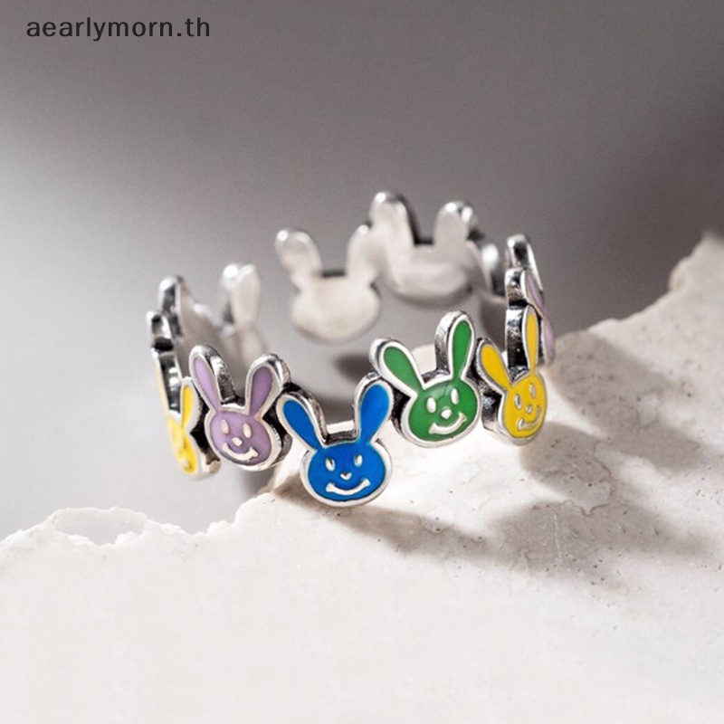 aa-แหวนเงินแท้-925-รูปกระต่าย-หลากสี-เครื่องประดับแฮนด์เมด-สไตล์เรโทร-สําหรับผู้หญิง-วันเกิด-th