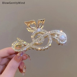 Blowgentlywind กิ๊บติดผมหางม้า รูปตัวโน๊ตดนตรี ประดับพลอยเทียม หรูหรา เครื่องประดับ สําหรับผู้หญิง