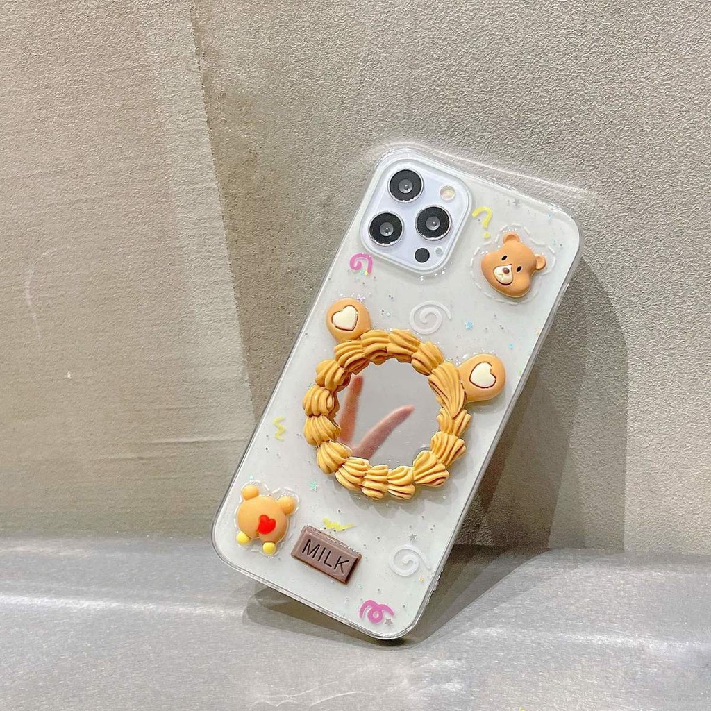 หมีน้อยน่ารัก-กระจกสีครีม-เคสโทรศัพท์ตุ๊กตาสามมิติ-เคสโทรศัพท์การ์ตูนน่ารัก-compatible-for-เคสไอโฟน11-เคสไอโฟน-13-เคสไอโฟน-12-เคสไอโฟน-14-promax-เคสไอโฟน-xr-เคสไอโฟน13promax-เคสไอโฟน-14