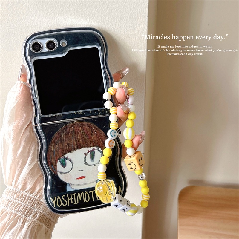 เคสโทรศัพท์มือถือแบบนิ่ม-ใส-กันกระแทก-พร้อมสายคล้องมือ-และสายคล้อง-ลาย-yoshimoto-nara-สําหรับ-samsung-galaxy-z-flip-5-4-3-5g-z-flip5-flip4-flip3