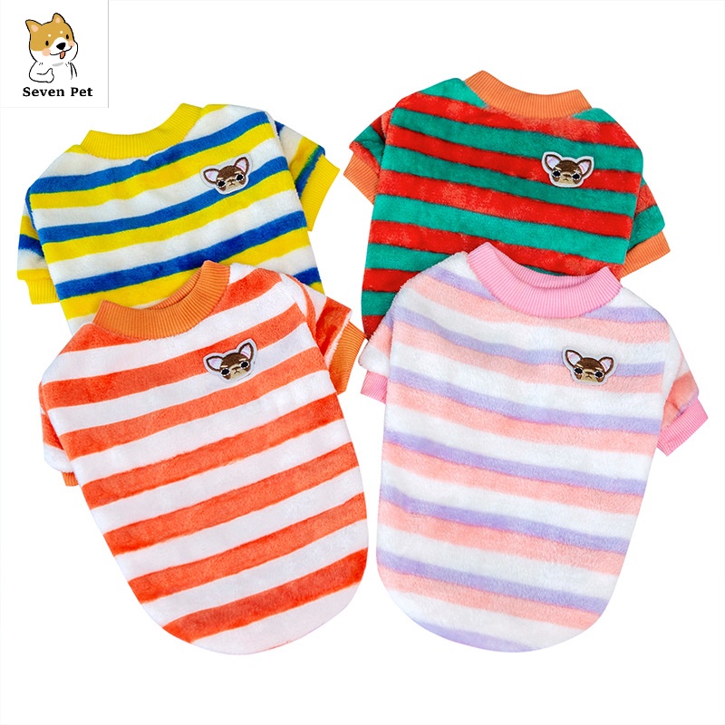เสื้อกันหนาว ผ้าฟลีซ ลายทาง สีรุ้ง ให้ความอบอุ่น แฟชั่นฤดูใบไม้ร่วง และฤดูหนาว สําหรับสัตว์เลี้ยง สุนัข แมว