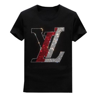 Lv เสื้อยืดแขนสั้น ผ้าฝ้ายแท้ สไตล์ยุโรปและอเมริกา แฟชั่นฤดูร้อน