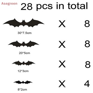 [Asegreen] สติกเกอร์ PVC ลายค้างคาว 3D สีดํา สําหรับติดตกแต่งผนังห้อง บาร์ ปาร์ตี้ฮาโลวีน DIY 28 ชิ้น