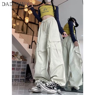 DaDuHey🎈 Womens Retro American Style High Waist Straight Overalls Pants Slim Wide-Leg Hiphop Multi-Pocket Casual Cargo Pants