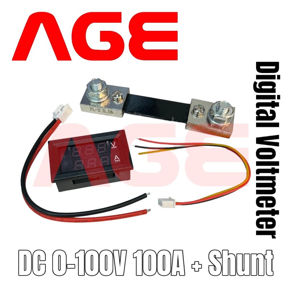 ดิจิตอลโวลต์แอมป์มิเตอร์ DC 0100V 100A + SHUNT 100A จอแสดงผลสีแดงและ