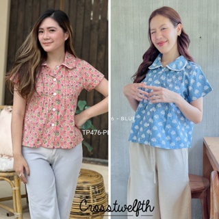 TP476 - Floral Printed Shirt : เสื้อเชิ้ตคอบัว ตีเกล็ดกระดุมหน้า