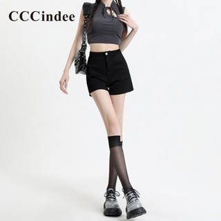 Cccindee ใหม่ กางเกงขาสั้นลําลอง เอวสูง ทรงเอ สีพื้น เข้าได้กับทุกชุด แฟชั่นสําหรับสตรี 2023