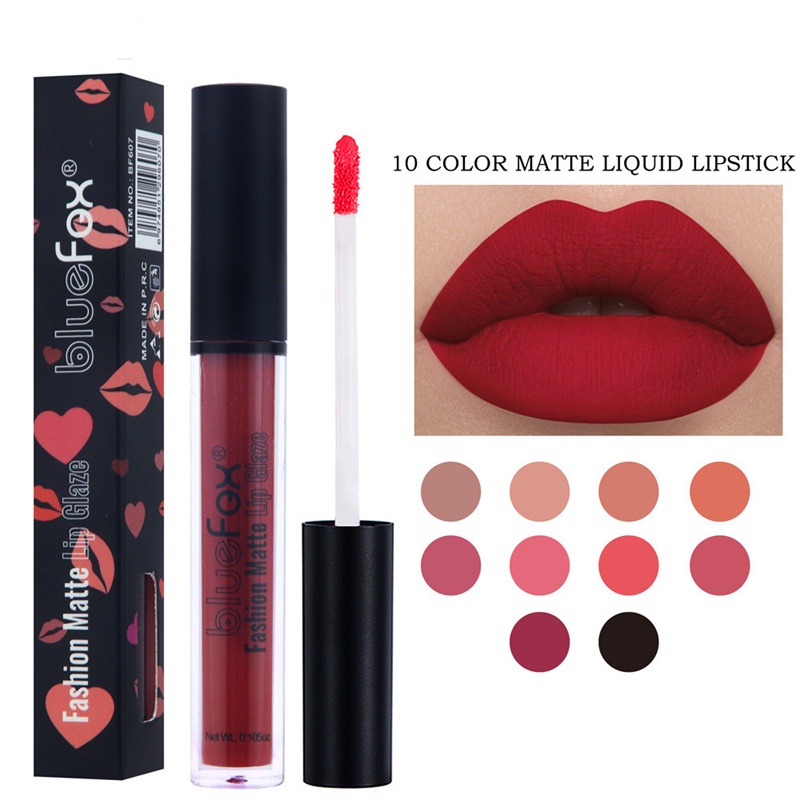 julystar-bluefox-ยอดนิยมลิปสติกของแท้ร้อนขาย-liquid-lip-gloss-matte-velvet-lip-glaze-non-stick-cup-ไม่ง่ายที่จะตกปิด