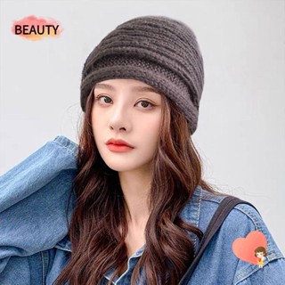 Beauty หมวกบีนนี่ถัก สีพื้น น่ารัก สําหรับผู้หญิง / ผู้ชาย