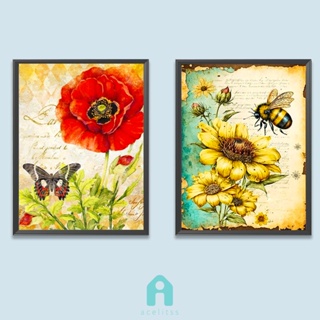 [Acelit.th] ชุดงานจิตรกรรมเม็ดบีด ทรงเพชรกลม รูปผีเสื้อ ผึ้ง ดอกไม้ 5D ขนาด 30x40 ซม. DIY 2 ชิ้น